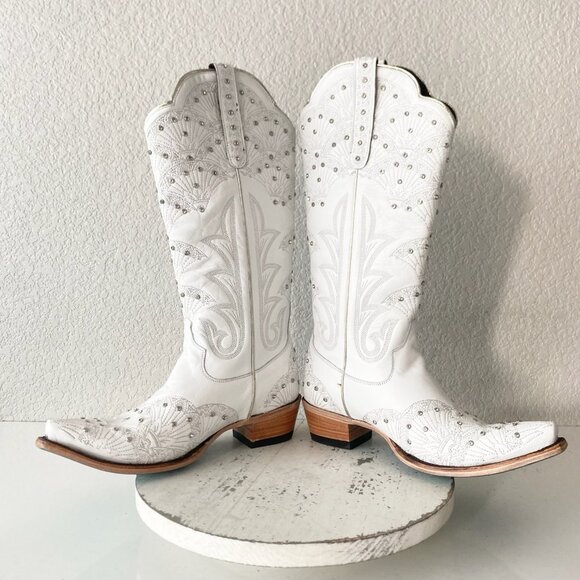 Lane CALYPSO Womens Cowboy Boots 9.5 White Western Cowgirl Mid Calf Pointed Toe - Picture 7 of 11